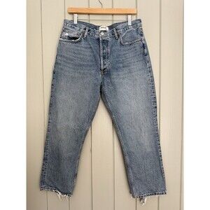 Agolde Riley High Rise Straight Crop Jeans Medium Wash Raw Fray Hems Cotton 32